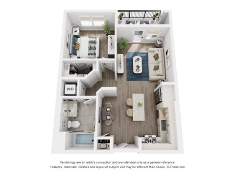 Floor plan for 1 bed, 1 bath, 705 sqft
